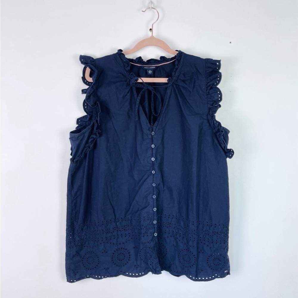 Tommy Hilfiger Navy Blue Ruffle Blouse